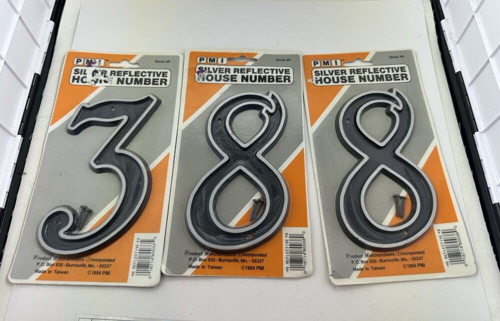 Silver Reflective Plastic House Numbers Lot: #3 And #8 Home Numbers